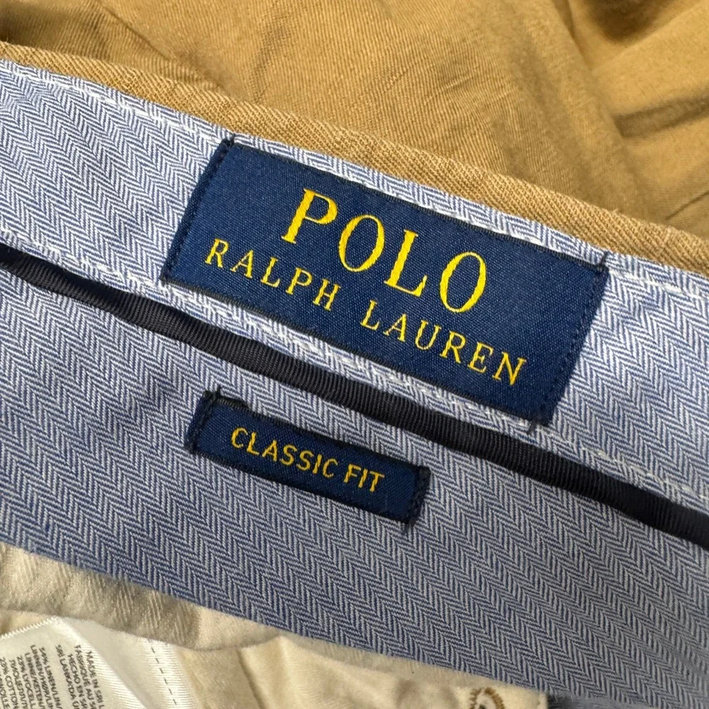 Polo Ralph Lauren Pants Mens 33x32 Classic Fit Khaki Linen Blend Coastal Chino